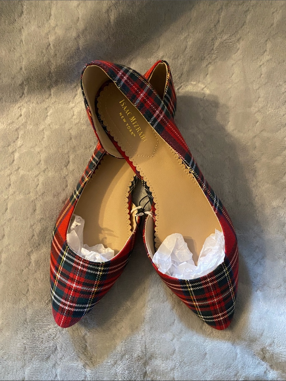 Isaac Mizrahi Plaid Pointed-Toe Ballet Flats - Red Tartan-10